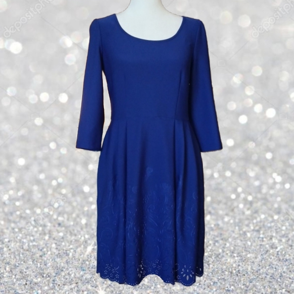 Betsey Johnson Classic Purplish-Blue 3/4 Sleeve Classic Style Dress Size 4